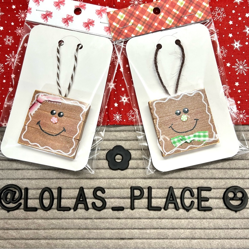 Gingerbread Boy / Girl Hand Crafted Wooden Ornaments Set of 2 NEW IN PKG